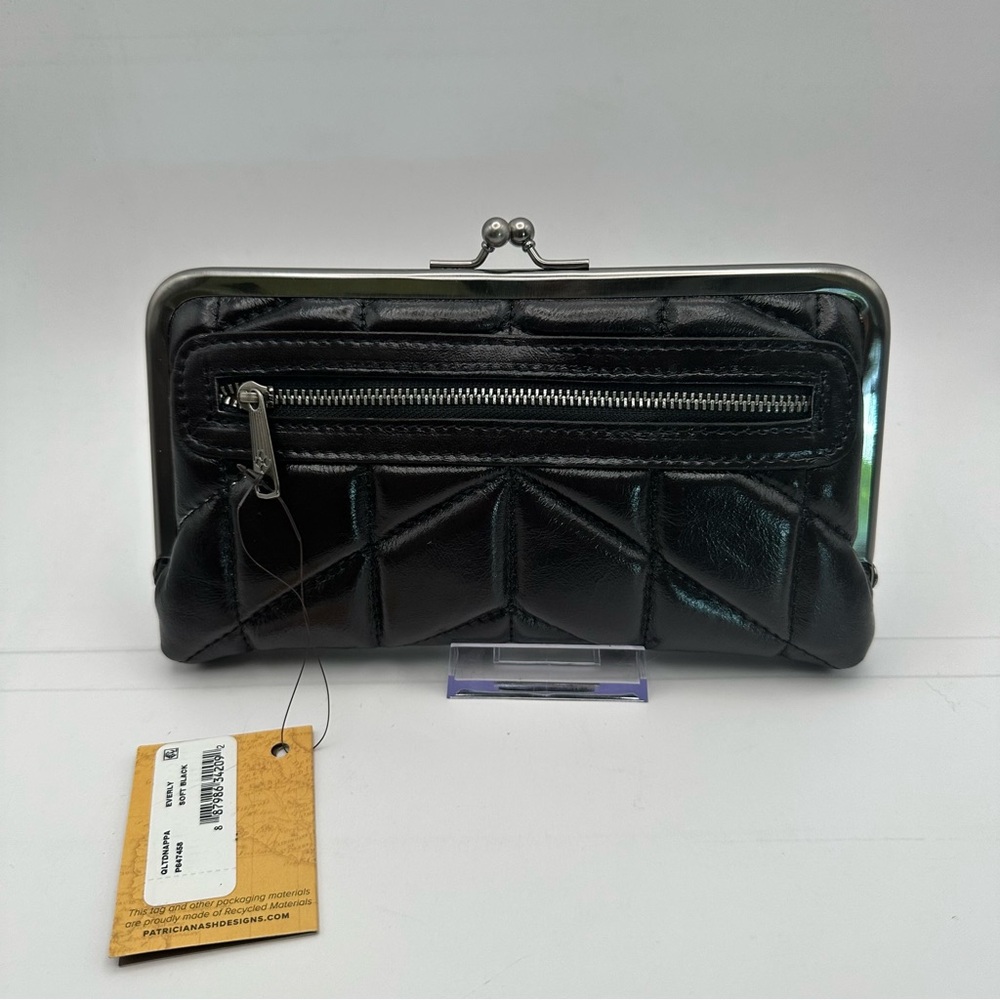 Patricia Nash Everly Frame Wallet – Quilted Black Nappa Leather – Oil-Waxed Fini